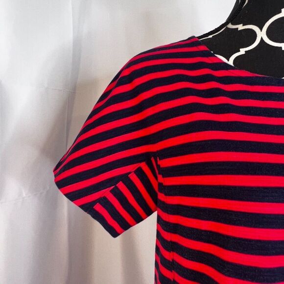 J Crew Navy Blue & Red Striped Cotton Tshirt Shift Dress Nautical Preppy Size MD - Picture 4 of 8